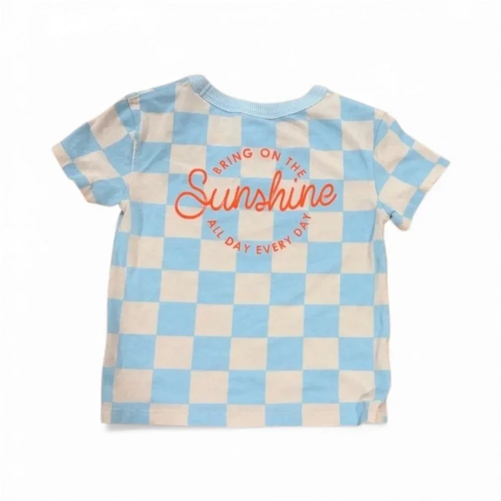Cat & Jack Blue and Cream Checkered Sunshine Tee - Picture 2 of 4
